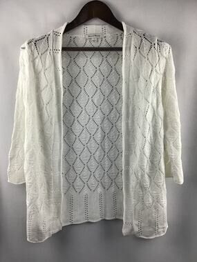 Women’s Studio Works White 3/4 Sleeve Knit Open-Front Cardigan Size S